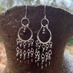 Elegant Silver and Garnet Chandelier Earrings